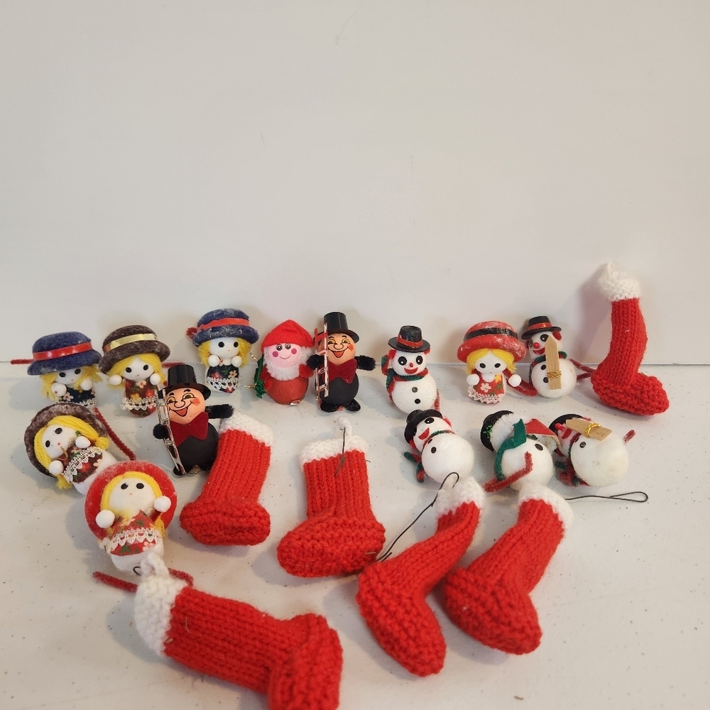 Vintage Kitsch Christmas Handmade Tree Ornaments Miniature 1970s 70s Kitschy